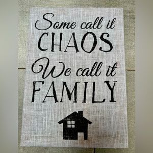 Fun canvas wall plaque “Some call it chaos - we call it family” in neutral grey